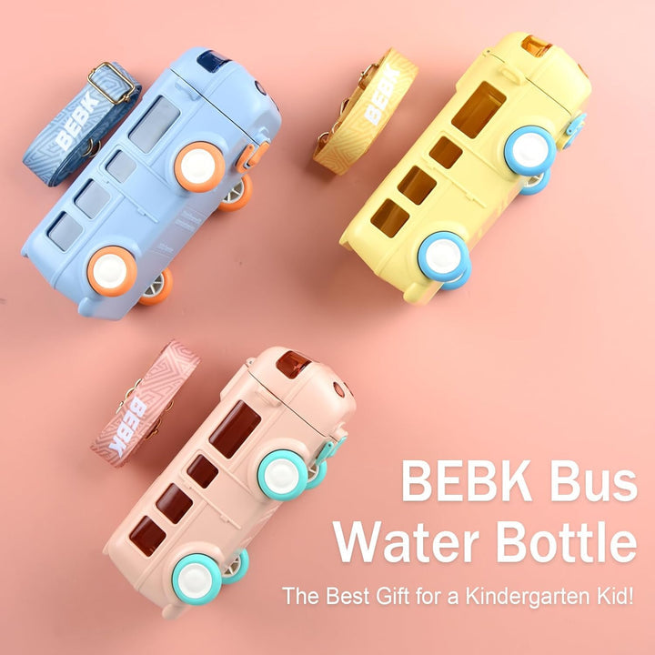 Bus Water Bottle For Kids With Strap, Sipper & Straw